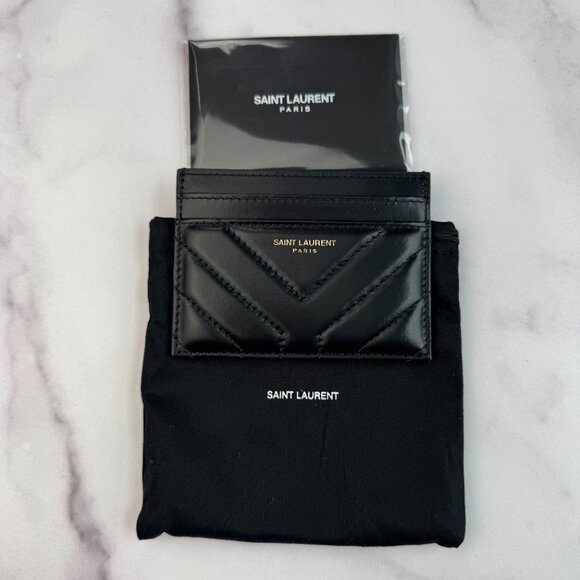 New Saint Laurent Joan Card Case Black Quilted Leather Authentic $330 Retail - Picture 1 of 7